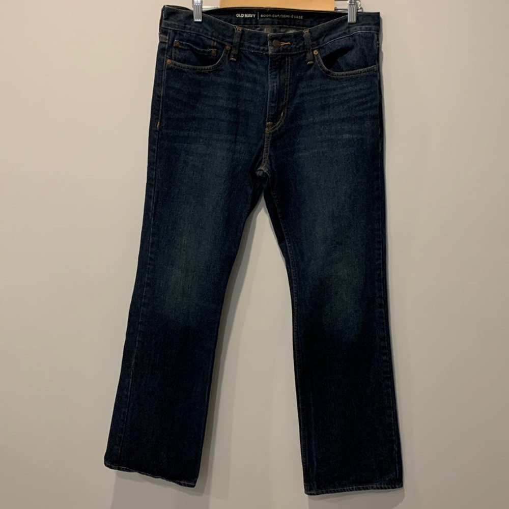 Mens: Old Navy bootcut jeans. Dark blue 34x34